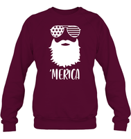 Merica Beard 4th Of July Shirt Unisex Fleece Pullover Sweatshirt