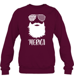 Merica Beard 4th Of July Shirt Unisex Fleece Pullover Sweatshirt