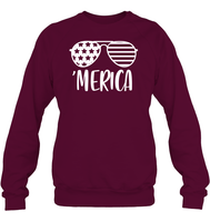 Merica Sunglasses 4th Of July Shirt Unisex Fleece Pullover Sweatshirt