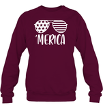 Merica Sunglasses 4th Of July Shirt Unisex Fleece Pullover Sweatshirt