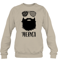 Merica Beard 4th Of July Shirt Unisex Fleece Pullover Sweatshirt