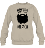 Merica Beard 4th Of July Shirt Unisex Fleece Pullover Sweatshirt