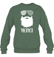 Merica Beard 4th Of July Shirt Unisex Fleece Pullover Sweatshirt