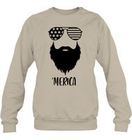 Merica Beard 4th Of July Shirt Unisex Fleece Pullover Sweatshirt