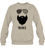Merica Beard 4th Of July Shirt Unisex Fleece Pullover Sweatshirt