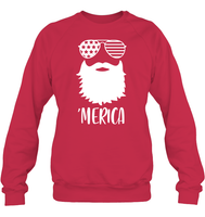 Merica Beard 4th Of July Shirt Unisex Fleece Pullover Sweatshirt