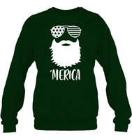 Merica Beard 4th Of July Shirt Unisex Fleece Pullover Sweatshirt