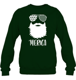 Merica Beard 4th Of July Shirt Unisex Fleece Pullover Sweatshirt