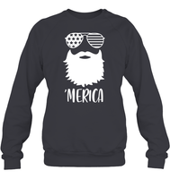 Merica Beard 4th Of July Shirt Unisex Fleece Pullover Sweatshirt