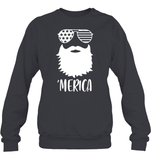 Merica Beard 4th Of July Shirt Unisex Fleece Pullover Sweatshirt