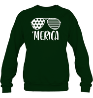 Merica Sunglasses 4th Of July Shirt Unisex Fleece Pullover Sweatshirt