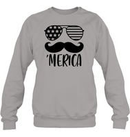 Merica Mustache 4th Of July Shirt Unisex Fleece Pullover Sweatshirt