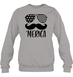 Merica Mustache 4th Of July Shirt Unisex Fleece Pullover Sweatshirt