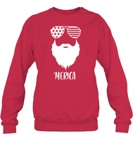 Merica Beard 4th Of July Shirt Unisex Fleece Pullover Sweatshirt