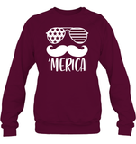 Merica Mustache 4th Of July Shirt Unisex Fleece Pullover Sweatshirt