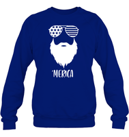 Merica Beard 4th Of July Shirt Unisex Fleece Pullover Sweatshirt