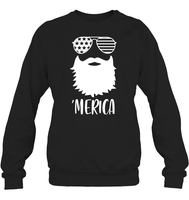 Merica Beard 4th Of July Shirt Unisex Fleece Pullover Sweatshirt