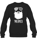 Merica Beard 4th Of July Shirt Unisex Fleece Pullover Sweatshirt