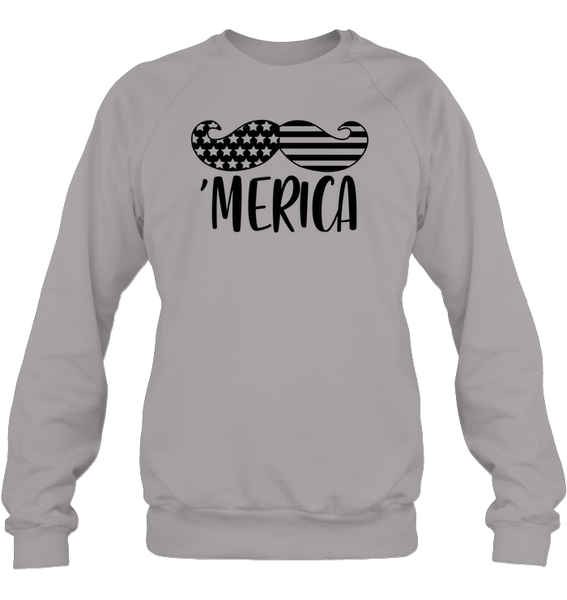Merica Flag Mustache 4th Of July Shirt Unisex Fleece Pullover Sweatshirt