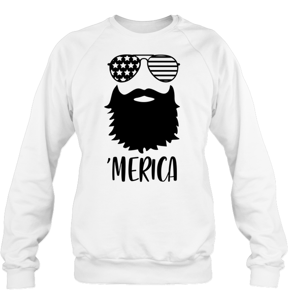 Merica Beard 4th Of July Shirt Unisex Fleece Pullover Sweatshirt