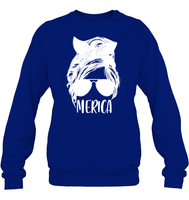 Merica Mom Bun 4th Of July Shirt Unisex Fleece Pullover Sweatshirt