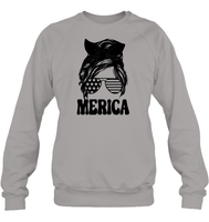Merica Mom Bun 4th Of July Shirt Unisex Fleece Pullover Sweatshirt