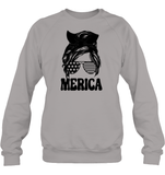 Merica Mom Bun 4th Of July Shirt Unisex Fleece Pullover Sweatshirt
