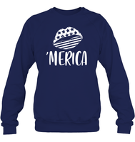 Merica Lips 4th Of July Shirt Unisex Fleece Pullover Sweatshirt