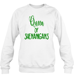 Queen of Shenanigans St Patrick's Day Shirt Unisex Fleece Pullover Sweatshirt
