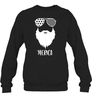 Merica Beard 4th Of July Shirt Unisex Fleece Pullover Sweatshirt