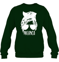 Merica Mom Bun 4th Of July Shirt Unisex Fleece Pullover Sweatshirt