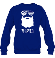 Merica Beard 4th Of July Shirt Unisex Fleece Pullover Sweatshirt
