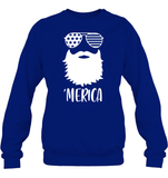 Merica Beard 4th Of July Shirt Unisex Fleece Pullover Sweatshirt