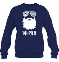 Merica Beard 4th Of July Shirt Unisex Fleece Pullover Sweatshirt