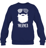 Merica Beard 4th Of July Shirt Unisex Fleece Pullover Sweatshirt