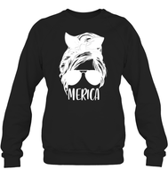 Merica Mom Bun 4th Of July Shirt Unisex Fleece Pullover Sweatshirt
