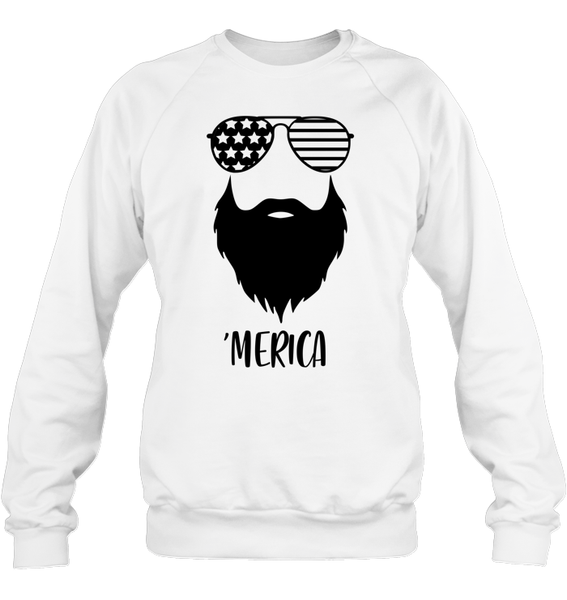 Merica Beard 4th Of July Shirt Unisex Fleece Pullover Sweatshirt