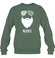 Merica Beard 4th Of July Shirt Unisex Fleece Pullover Sweatshirt