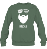 Merica Beard 4th Of July Shirt Unisex Fleece Pullover Sweatshirt