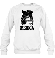 Merica Mom Bun 4th Of July Shirt Unisex Fleece Pullover Sweatshirt