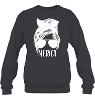 Merica Mom Bun 4th Of July Shirt Unisex Fleece Pullover Sweatshirt