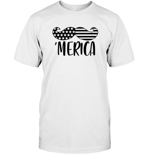 Merica Flag Mustache 4th Of July Shirt Unisex Short Sleeve Classic Tee