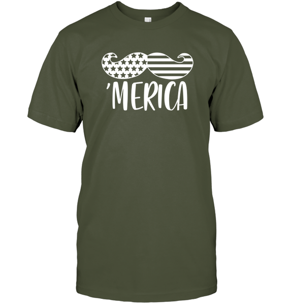 Merica Flag Mustache 4th Of July Shirt Unisex Short Sleeve Classic Tee