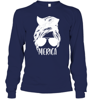 Merica Mom Bun 4th Of July Shirt Unisex Long Sleeve Classic Tee