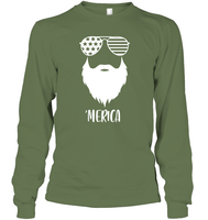 Merica Beard 4th Of July Shirt Unisex Long Sleeve Classic Tee