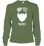 Merica Beard 4th Of July Shirt Unisex Long Sleeve Classic Tee