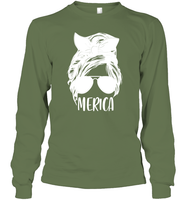 Merica Mom Bun 4th Of July Shirt Unisex Long Sleeve Classic Tee