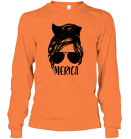 Merica Mom Bun 4th Of July Shirt Unisex Long Sleeve Classic Tee