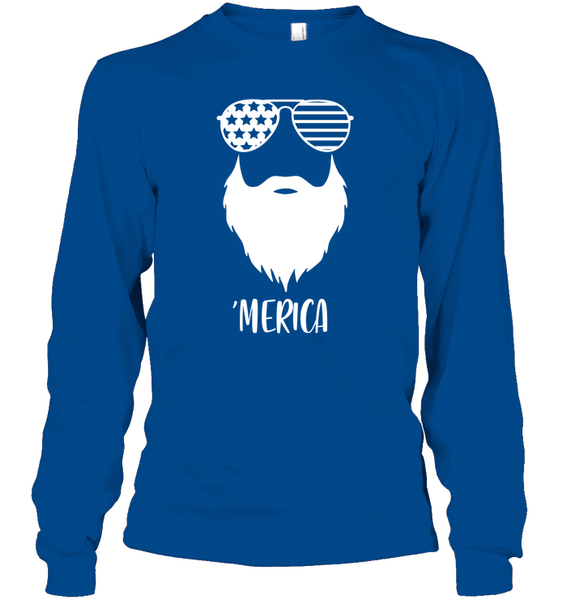 Merica Beard 4th Of July Shirt Unisex Long Sleeve Classic Tee