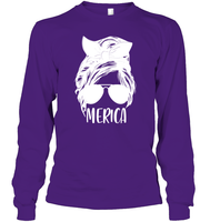 Merica Mom Bun 4th Of July Shirt Unisex Long Sleeve Classic Tee